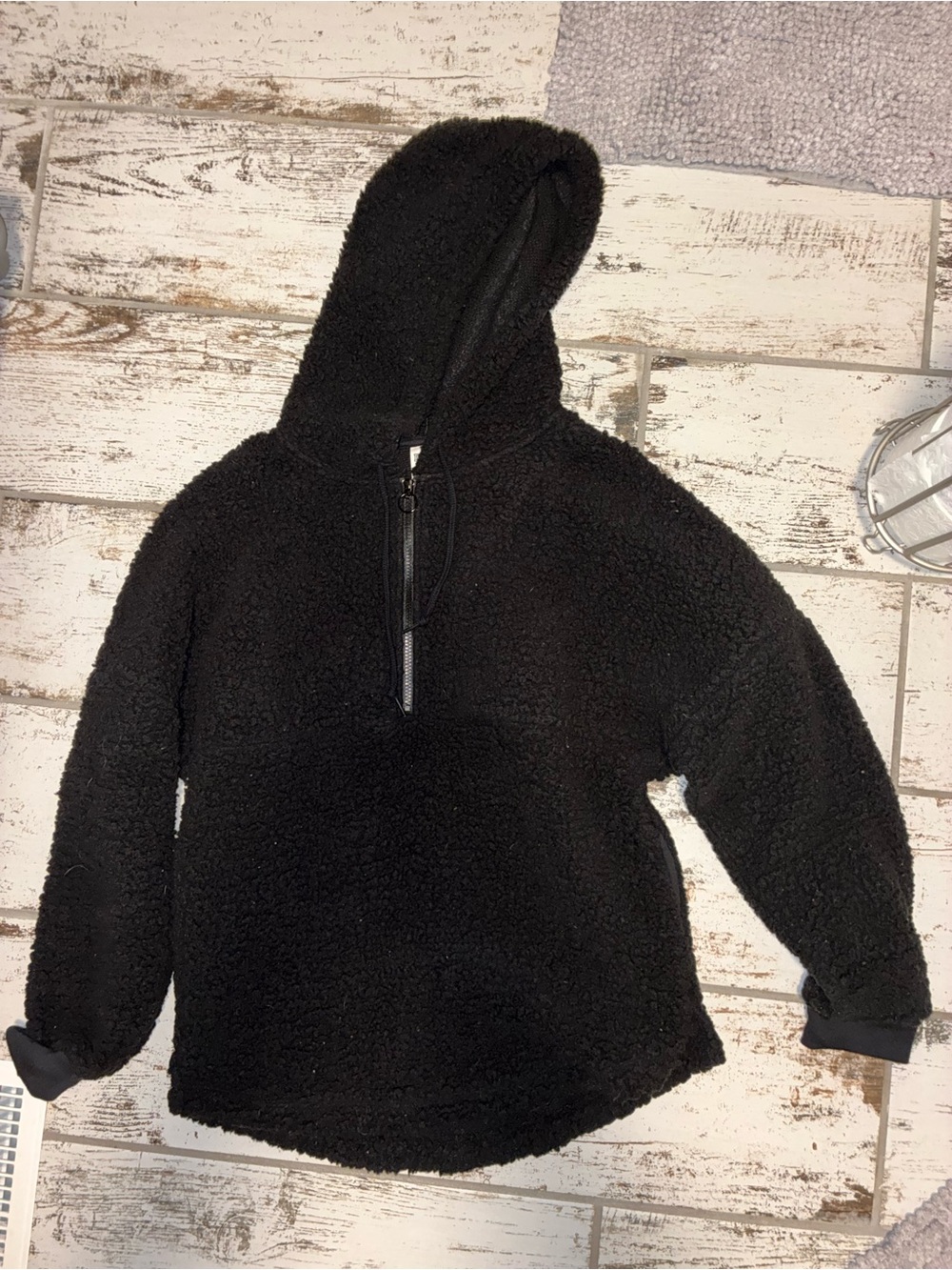 PINK Victoria's Secret Black Sherpa Hoodie Pullover